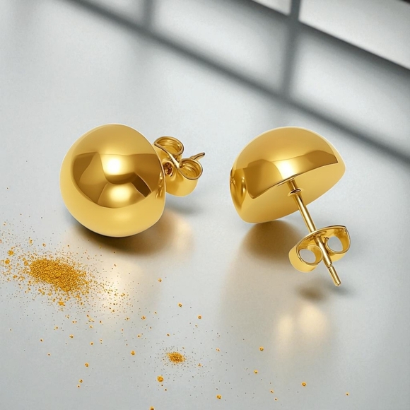 🆕 Minimalist Dome Stud Earrings 18K Gold Plated Stainless Steel Modern Studs - Picture 1 of 13